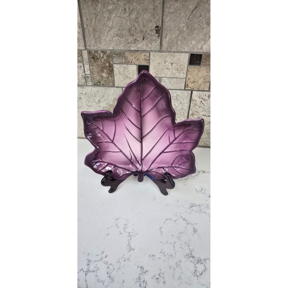 Avon Purple Leaf Serving Dish Iridescent Glossy Decorative Plate Autumn Decor